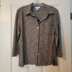 Coldwater Creek Black/Cream Textured Button-up Lightweight Jacket or Shirt Sz L